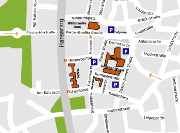 Karte mit Parkmöglichkeiten pro homine / Marien-Hospital in Wesel 